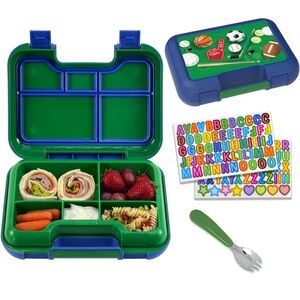 Kids Grab&Go Lunch BentoBox w Removable Tray 5Compartments Spork & Name Stickers